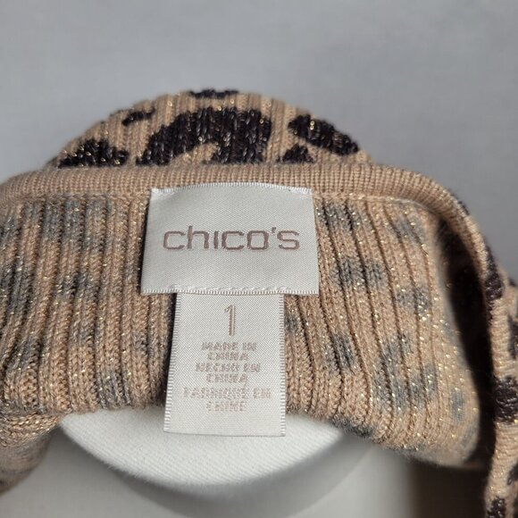 Chicos Leopard V-Neck Sequin Embellished Long Sleeve Sweater Womens Size 1 M/8 - Picture 6 of 11